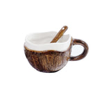 Cana din Ceramica, Flippy, 201-300 ml, cu Lingurita, Model Nuca de Cocos, Maro