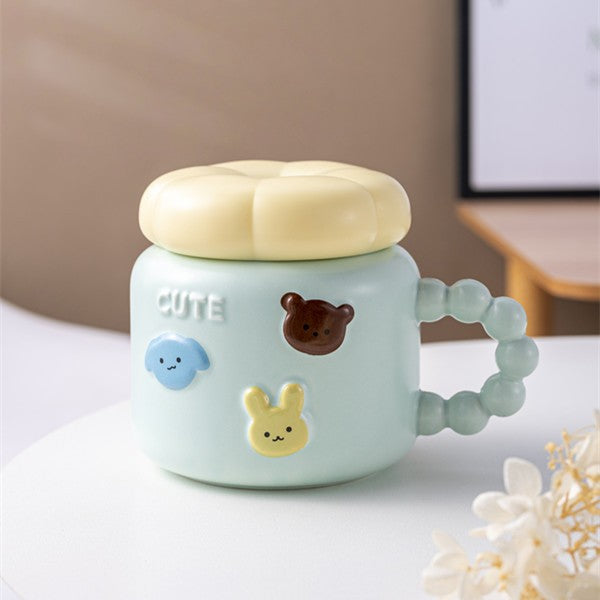 Cana pentru Copii, Flippy, din Portelan, print Figurine Animalute, Model CUTE, Cana cu Capac, Ceasca pentru Cafea,