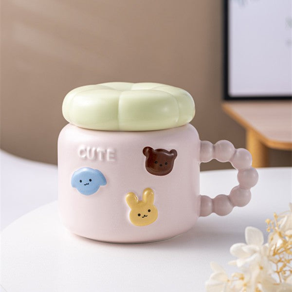 Cana pentru Copii, Flippy, din Portelan, print Figurine Animalute, Model CUTE, Cana cu Capac, Ceasca pentru Cafea,