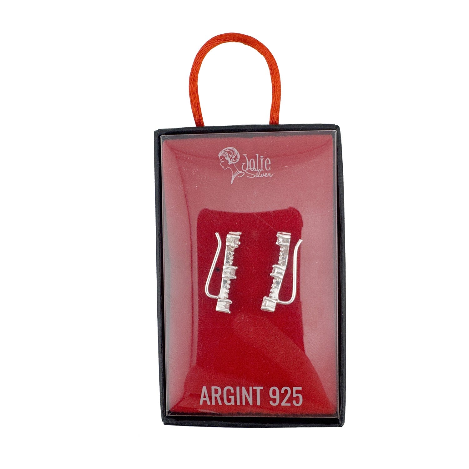 Cercei din Argint 925, Jolie Silver, pentru Dama, Model Bagheta pe Lob cu Pietre, 2.37 g, Design Fin si Romantic,