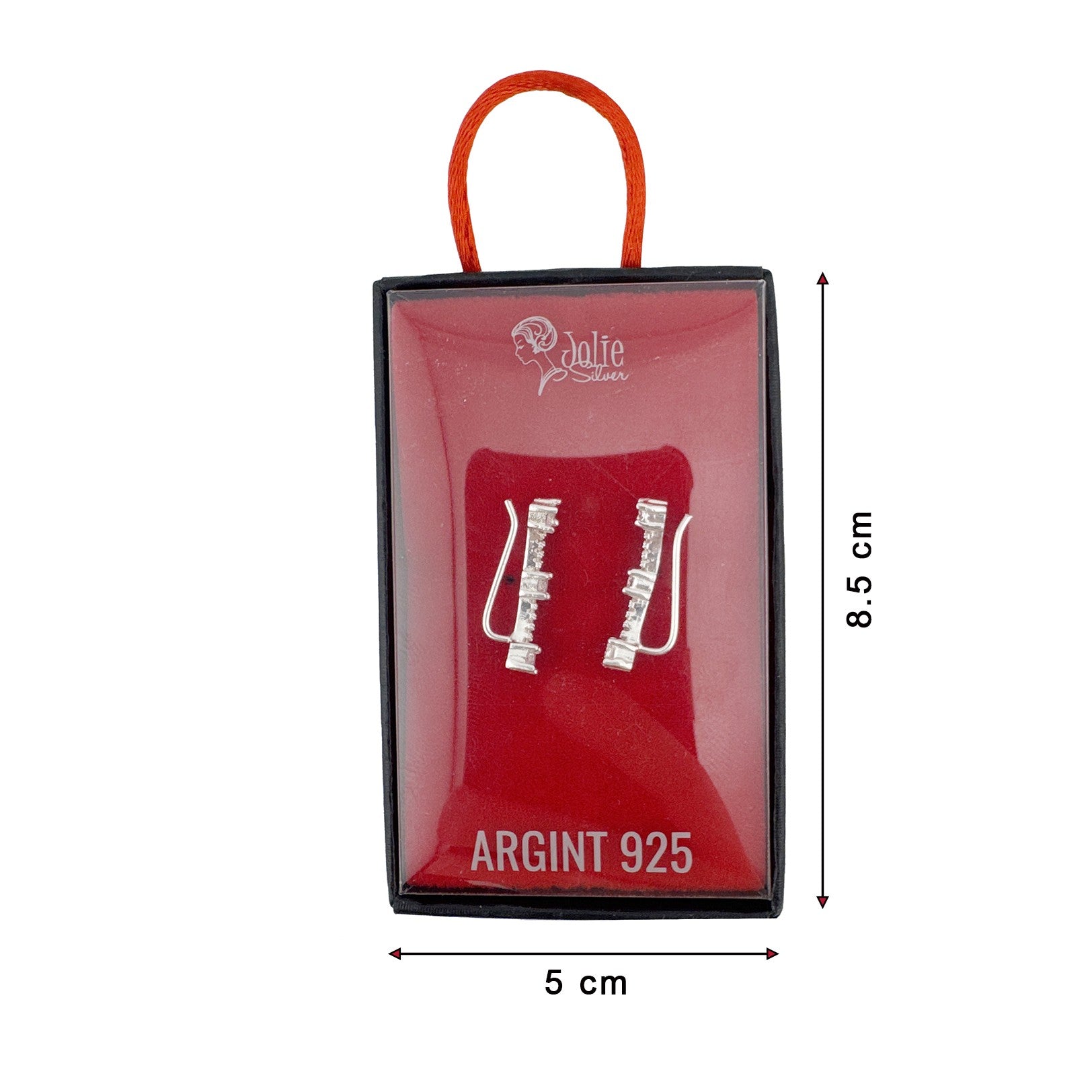 Cercei din Argint 925, Jolie Silver, pentru Dama, Model Bagheta pe Lob cu Pietre, 2.37 g, Design Fin si Romantic,