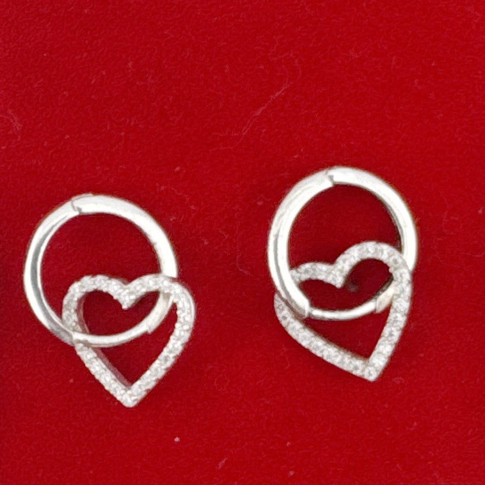 Cercei din Argint 925, Jolie Silver, pentru Dama, Model Model Cerc Cu Inimioara si Pietre, 2.60 g, Design Elegant si