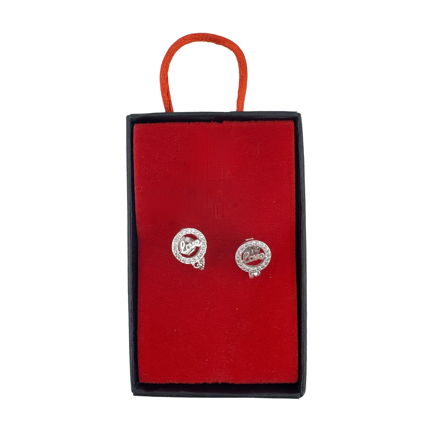 Cercei din Argint 925, Jolie Silver, pentru Dama, Model Love in Cerc cu Cristale, 1.74 g, Design Minimalist Elegant,