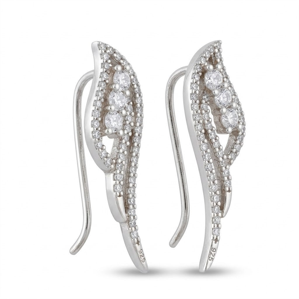 Cercei din Argint 925, Jolie Silver, pentru Dama, Model Aripi pe Lob cu Pietre cu Zirconiu, 3.31 g, Design Fin si