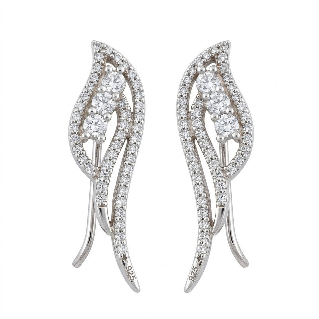 Cercei din Argint 925, Jolie Silver, pentru Dama, Model Aripi pe Lob cu Pietre cu Zirconiu, 3.31 g, Design Fin si