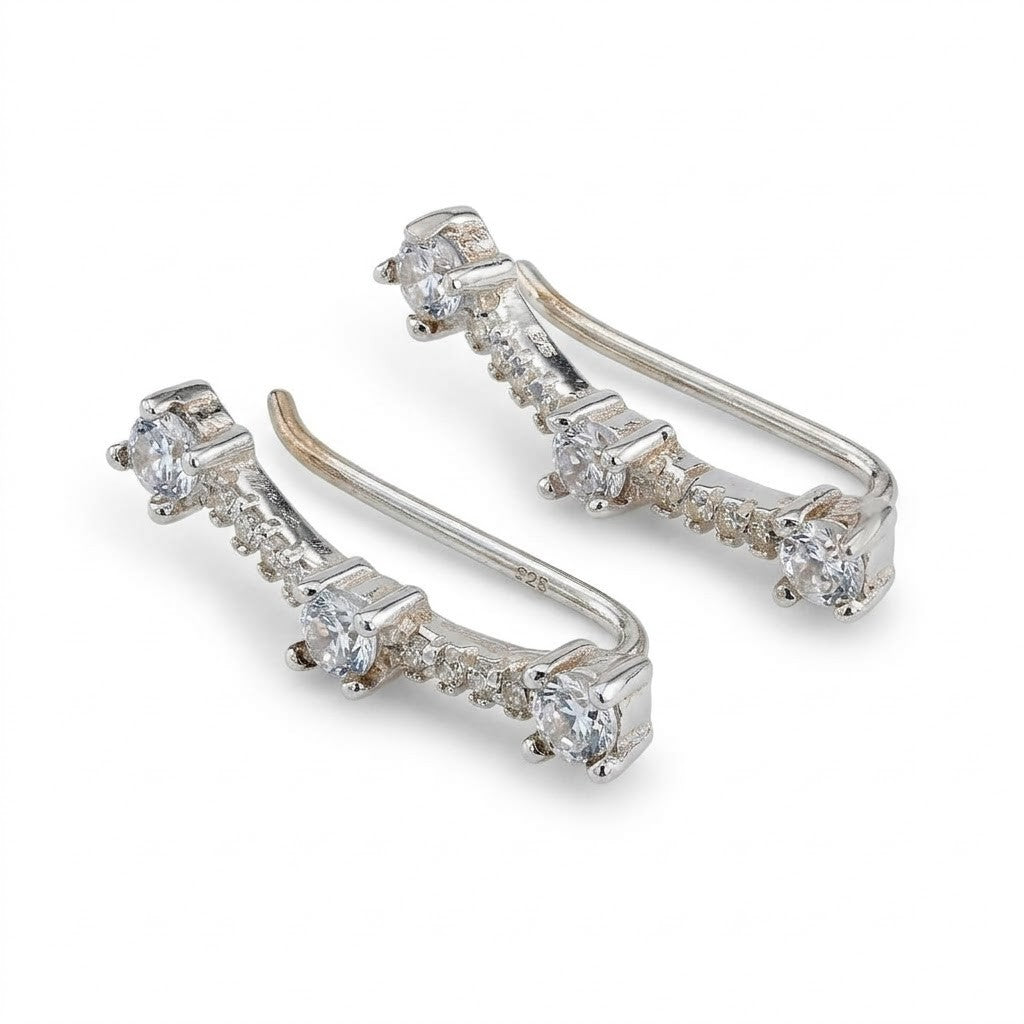 Cercei din Argint 925, Jolie Silver, pentru Dama, Model Bagheta pe Lob cu Pietre, 2.37 g, Design Fin si Romantic,