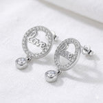 Cercei din Argint 925, Jolie Silver, pentru Dama, Model Love in Cerc cu Cristale, 1.74 g, Design Minimalist Elegant,