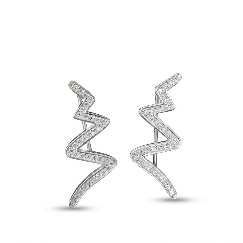 Cercei din Argint 925, Jolie Silver, pentru Dama, Model Sarpe pe Lob cu Pietre, 2.87 g, Design Modern si Elegant,