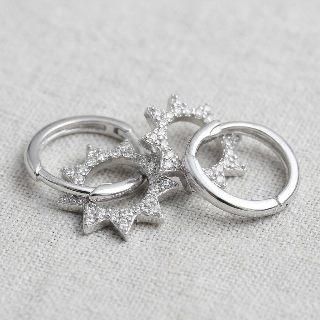Cercei din Argint 925, Jolie Silver, pentru Dama, Model Soare cu Cristale, 2.55 g, Design Elegant si Romantic, Argintiu