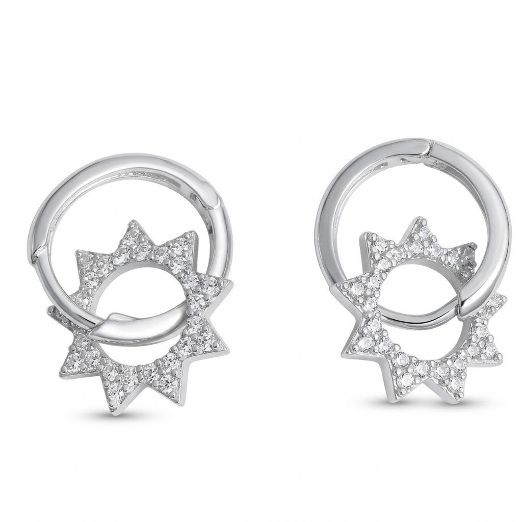 Cercei din Argint 925, Jolie Silver, pentru Dama, Model Soare cu Cristale, 2.55 g, Design Elegant si Romantic, Argintiu