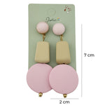 Cercei Dama de Primavara, Jolie, Model Forme Geometrice, Eleganti si Moderni, 7 x 2 cm per unitate, Galben/Roz