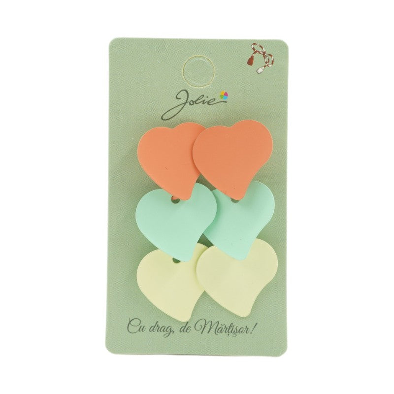 Cercei Dama de Primavara, Jolie, Model 3 Inimi, Eleganti si Moderni, 2.5 x 1.5 cm per unitate, Multicolor