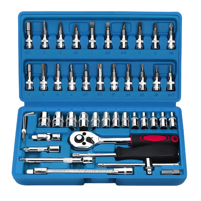 Chei tubulare Set 46 de Piese, Flippy, Trusa Scule de Reparatii Auto, Prelungitoare Rigid si Flexibil, Articulatie