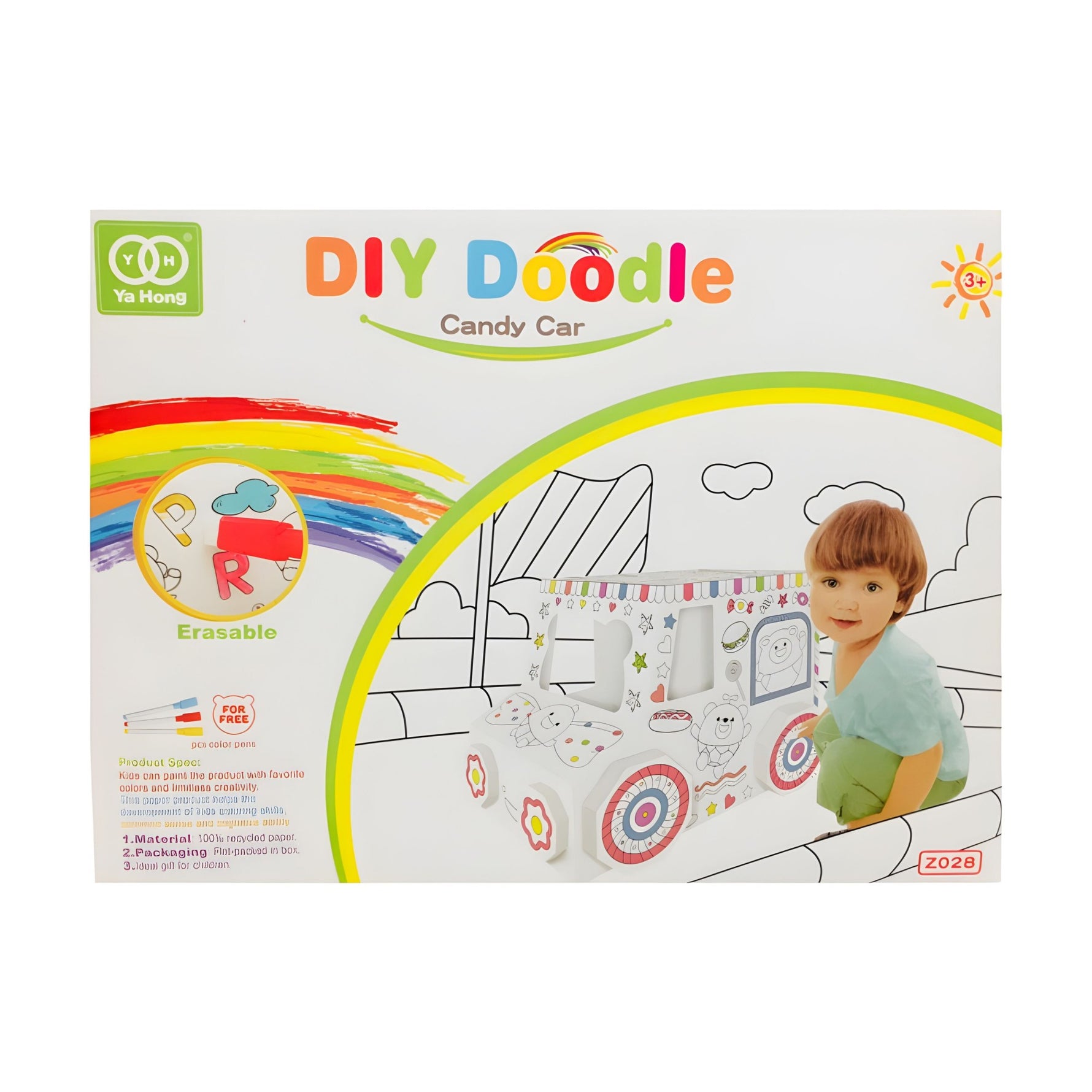 Jucarie Educativa pentru Copii, Flippy, Model Masinuta 3D, Jucarie de Asamblat si Colorat, din Carton, 28 x 20 cm, 3+