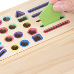Jucarie Educativa Montessori Flippy din Lemn, Cutie Sortare Forme, Culori si Betisoare, Joc de Insirare, 56 piese,