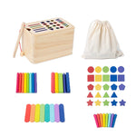 Jucarie Educativa Montessori Flippy din Lemn, Cutie Sortare Forme, Culori si Betisoare, Joc de Insirare, 56 piese,