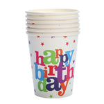 Set 6 Pahare de Carton, Flippy, Colectia Happy Birthday, 7 x 5 x 8.5 cm, 230 ml, Multicolor