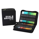 Set Carioci pe Baza de Apa, Flippy, 2 in 1, pentru Pictura, Caligrafie, 100 Culori, Penar Negru, Corp Carioca Negru,