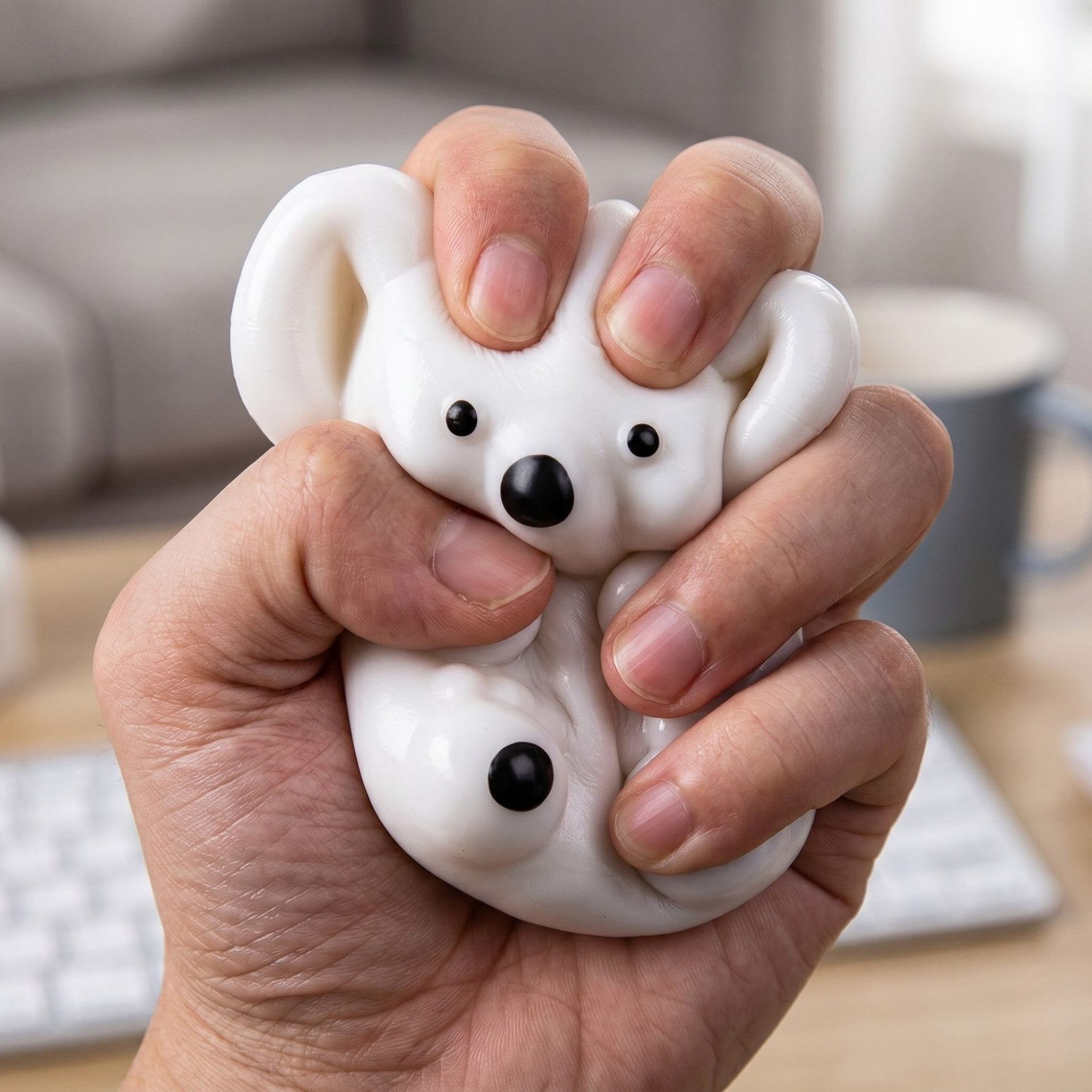 Jucarie Interactiva Antistres pentru Copii, Flippy, Squishy Micul Koala Kawaii, Silicon Moale, 4.5 x 4.5 cm, Alb