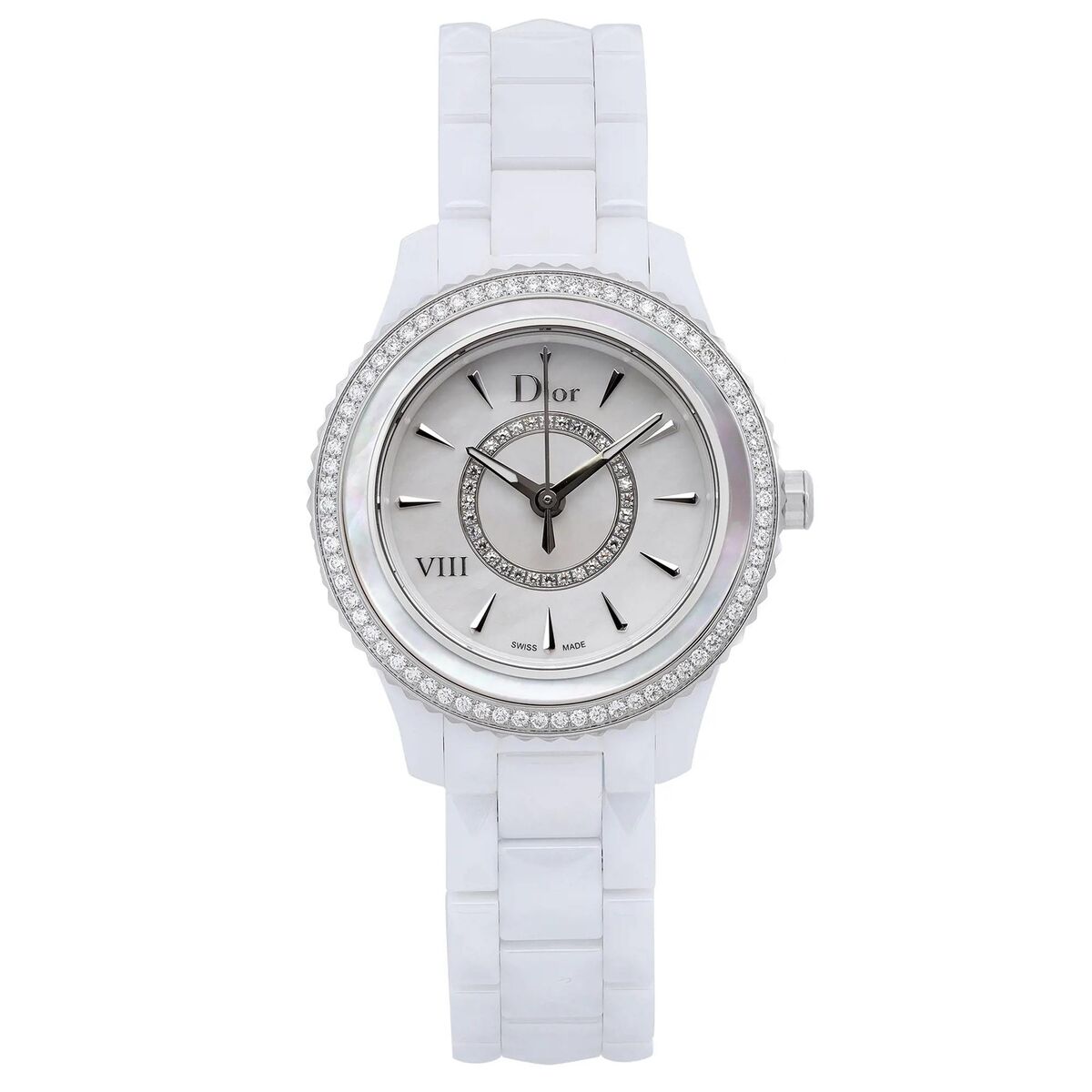 Christian Dior, VII, Ceas cu brățară ceramică de cuarț, Alb, 33 mm, Pentru femei - Olmarkt