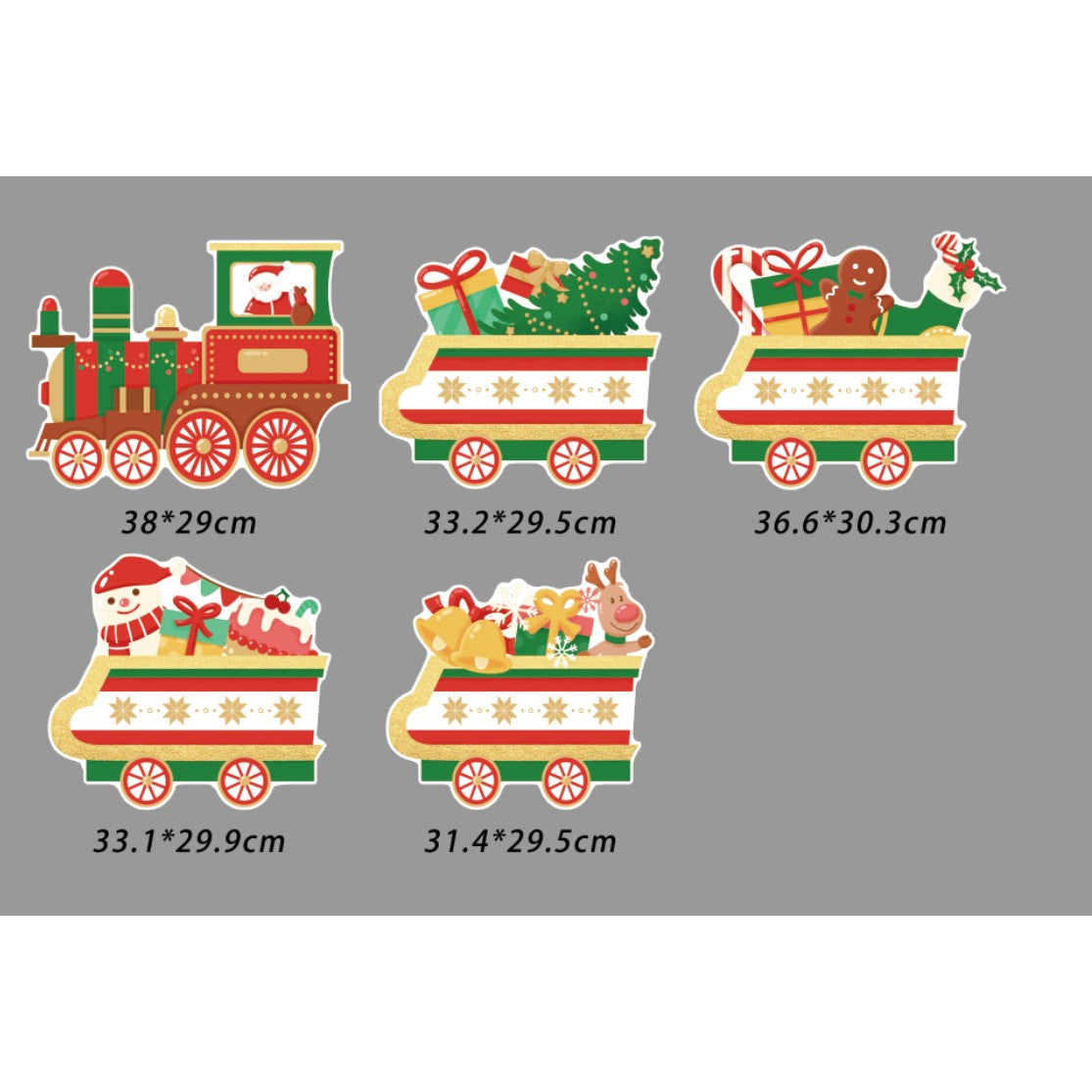 Decoratiune de Craciun, Flippy, pentru Gradina, Tip Trenulet, 5 Figurine + Bete de Infipt in Pamant, din Plastic,