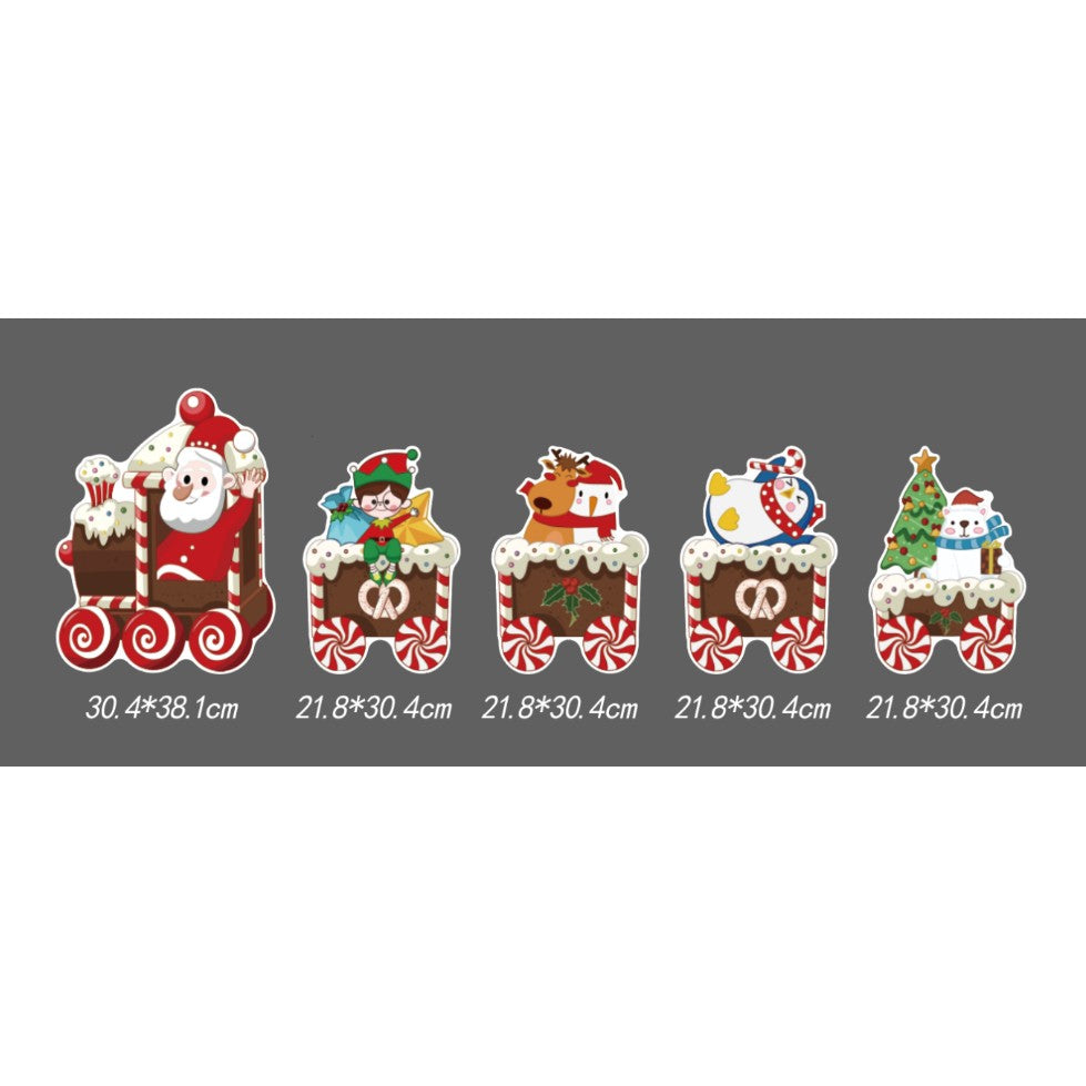 Decoratiune de Craciun, Flippy, pentru Gradina, Tip Trenulet, 5 Figurine + Bete de Infipt in Pamant, din Plastic,