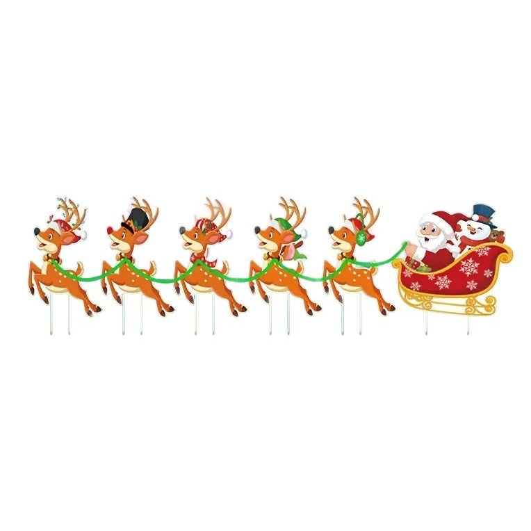 Decoratiune de Craciun, Flippy, pentru Gradina, Tip Trenulet, 6 Figurine + Bete de Infipt in Pamant, din Plastic,