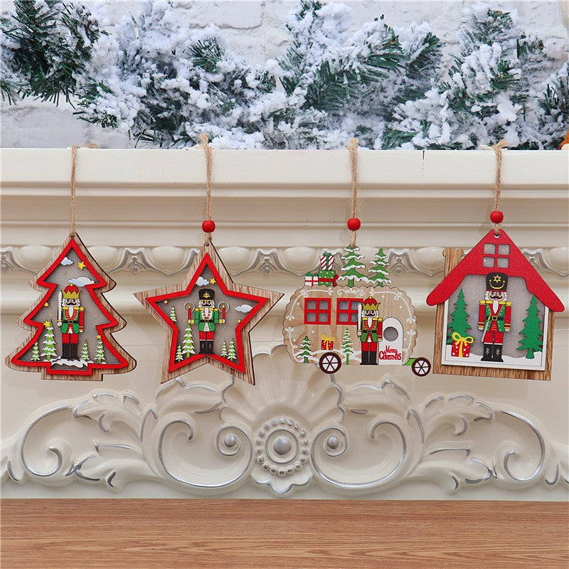 Ornament de Brad, Flippy, cu Lumini LED, din Lemn, Figurina Spargatorul de Nuci, Model Brad, Multicolor
