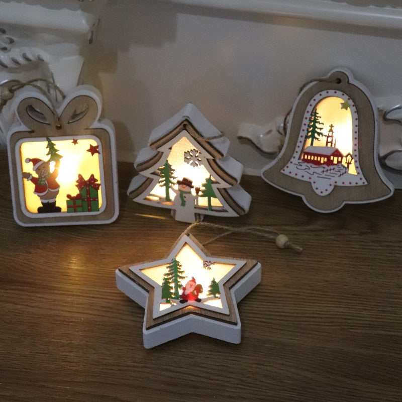 Ornament de Brad, Flippy, cu Lumini LED, din Lemn, Model Cadou, Multicolor