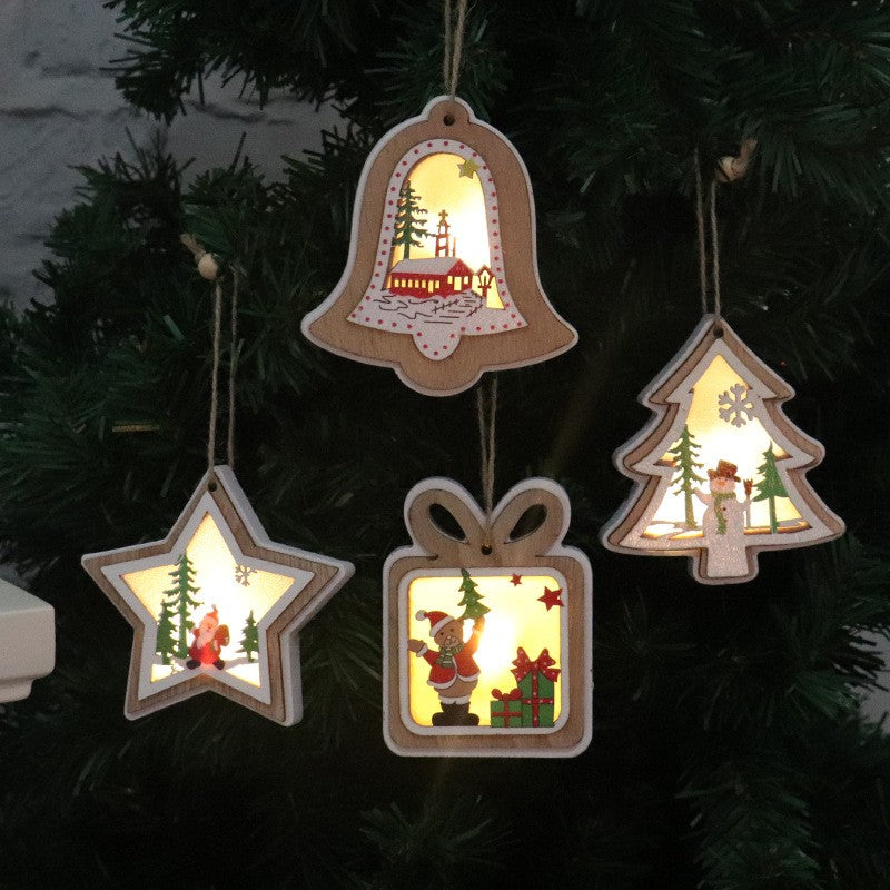 Ornament de Brad, Flippy, cu Lumini LED, din Lemn, Model Cadou, Multicolor