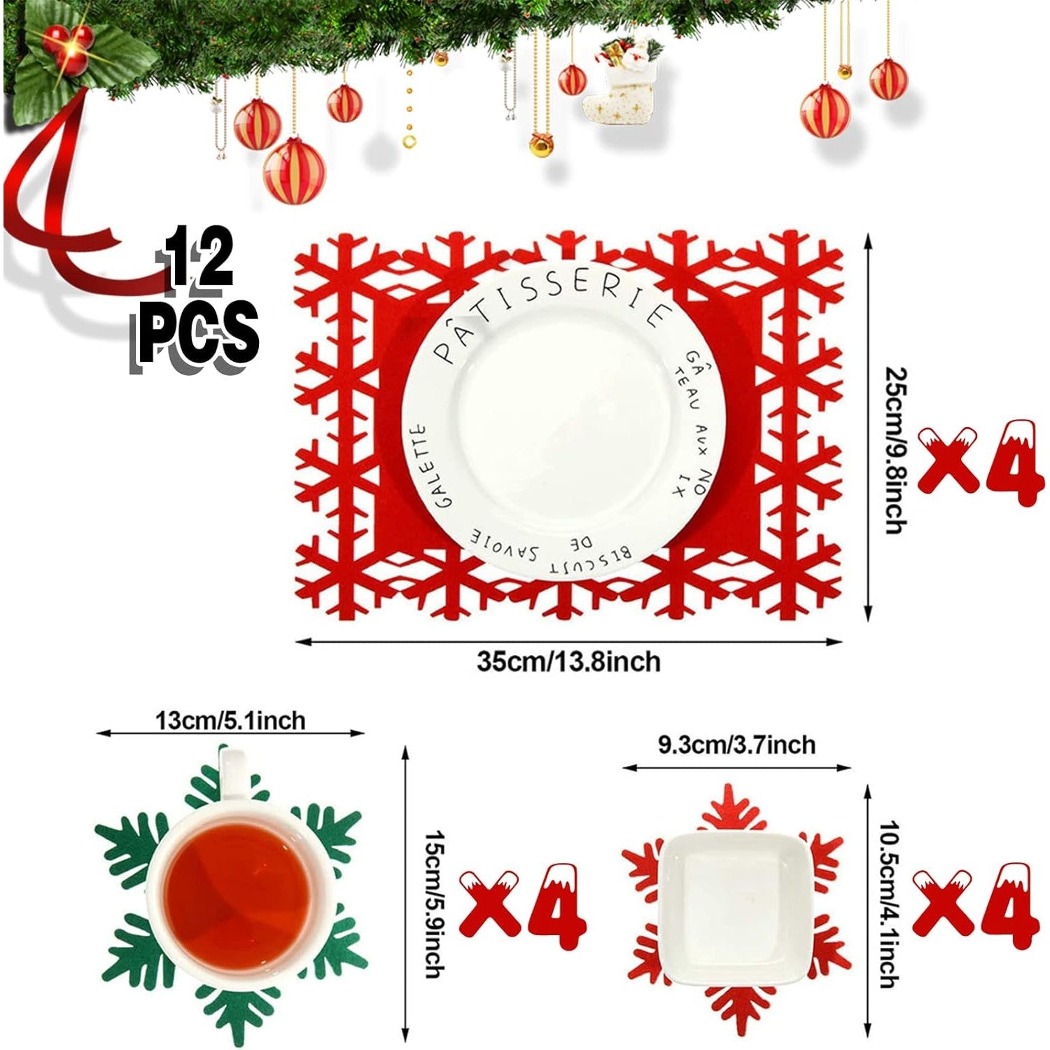 Set 12 Servete pentru Masa si Suporturi de Pahare/Tacamuri, Flippy, 4 Servete 25x35 cm, 4 Suporturi de 13x15 cm, 4