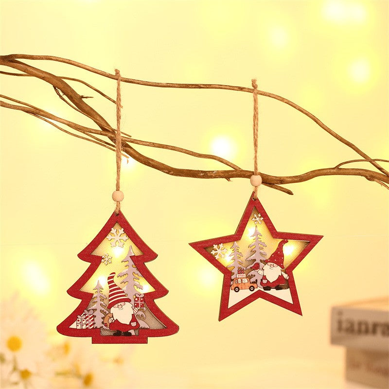 Ornament de Brad, Flippy, cu Lumini LED, din Lemn, Figurina Elf, Model Stea, Multicolor