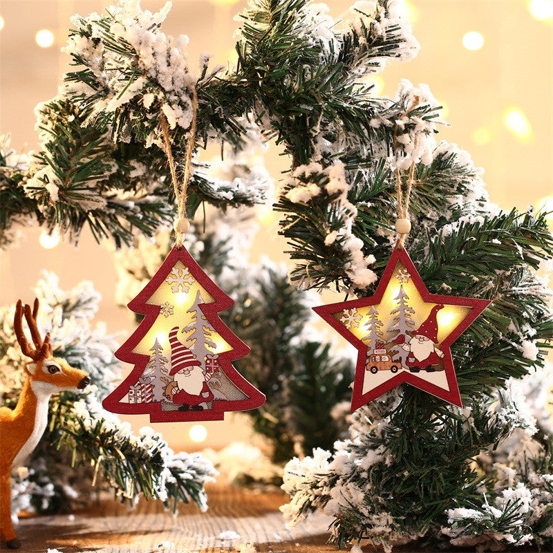 Ornament de Brad, Flippy, cu Lumini LED, din Lemn, Figurina Elf, Model Stea, Multicolor