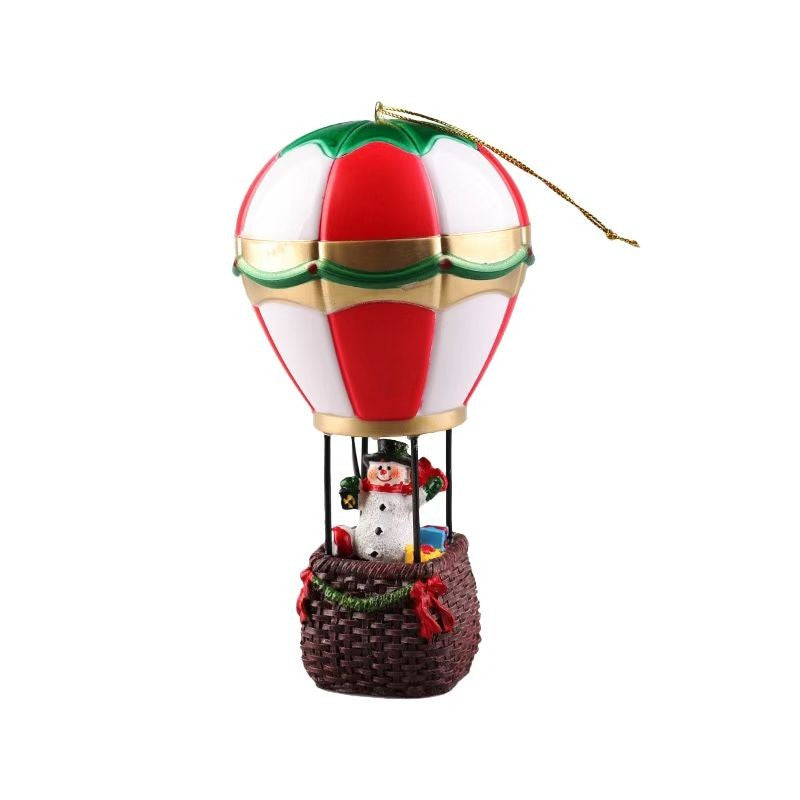 Decoratiune de Craciun tip Balon cu Aer Cald, Flippy, Balon cu Om de Zapada, din Rasina, Model Balon cu Aer Cald si Om