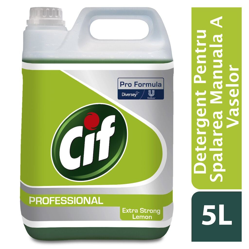 Pachet CIF Professional Dishwasher Extra Strong Lemon – Detergent pentru Spalarea Manuala a Vaselor, cu Lamaie, 2×5 L