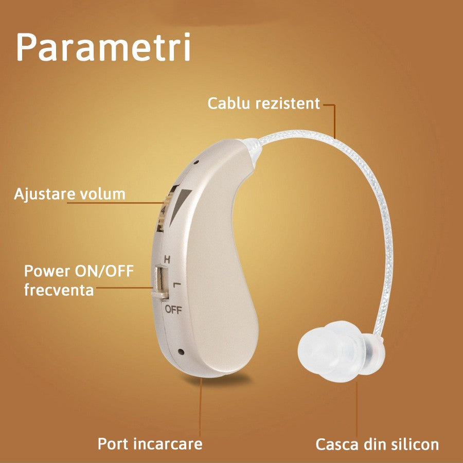 Aparat auditiv retroauricular BTE Reincarcabil, Flippy, Set 2 bucati Stinga Dreapta, Standard European, Aparat auditiv