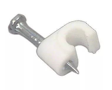 Cleme clips fixare cablu rotund plastic cu cui 4mm alb 100buc Well