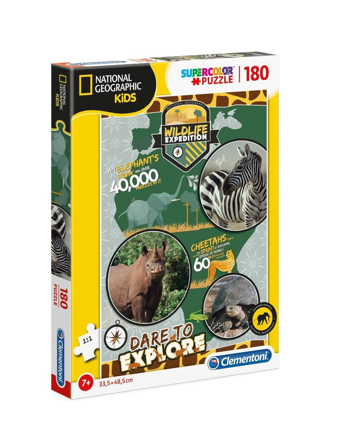 Clementoni, National Geographic Kids, Expediție în sălbăticie, Puzzle, Unisex, 7+ ani, 180 buc - Olmarkt