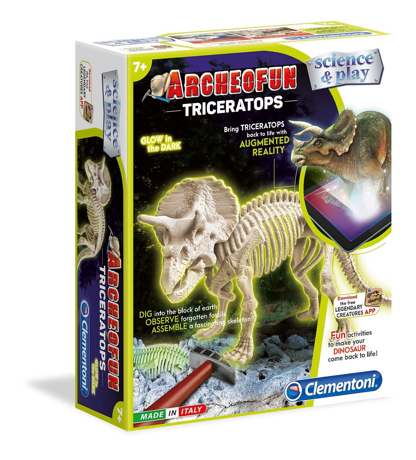Clementoni, Science & Play, Archeofun Triceratops strălucește în întuneric, Puzzle, 61723, Unisex, 7+ ani - Olmarkt