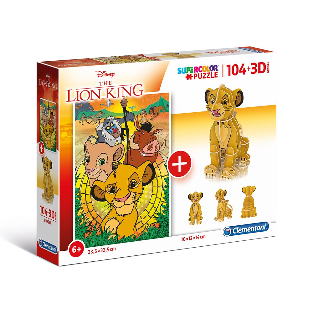 Clementoni, SuperColor, Regele Leu 3D, Puzzle, Unisex, 6+ ani, 104 buc - Olmarkt