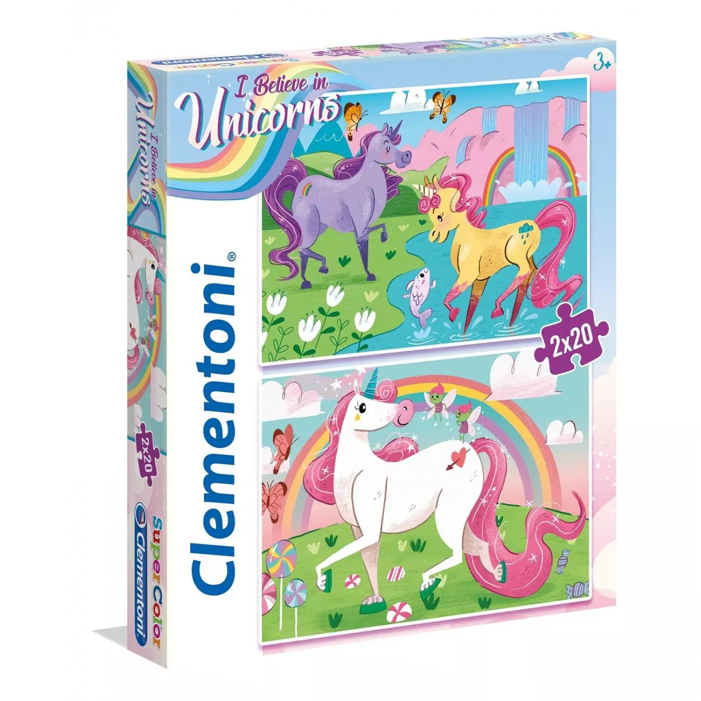 Set Duo, Clementoni, Supercolor, Cred în unicorni, Puzzle, Pentru fete, 3+ ani, 2 x 20 buc - Olmarkt