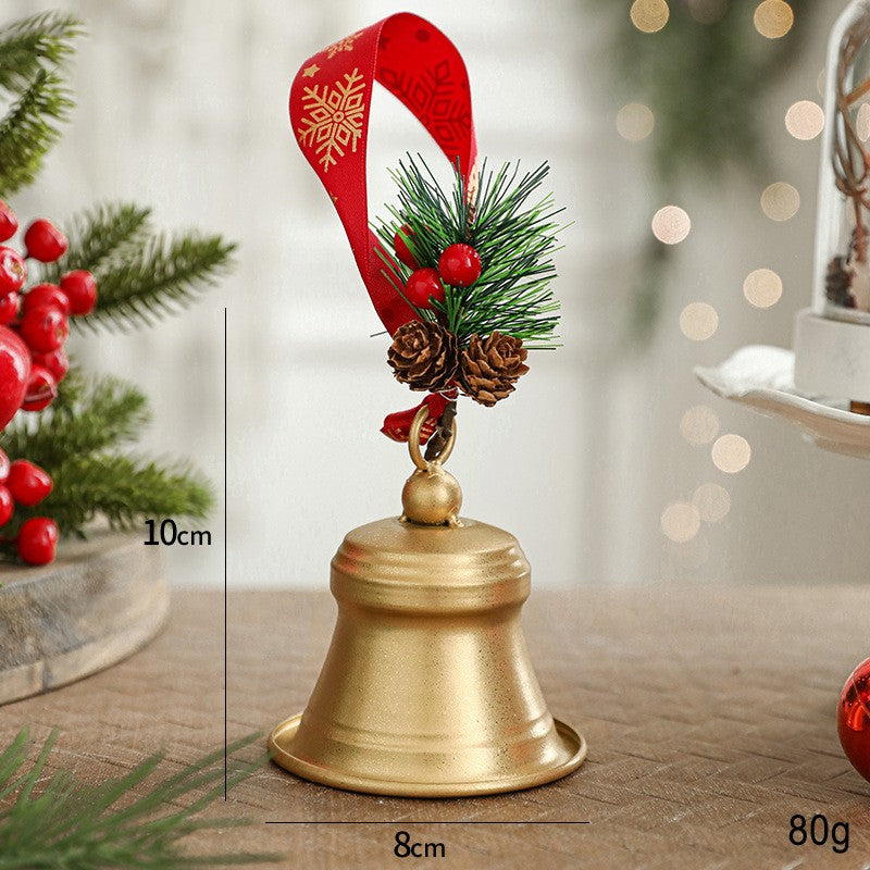 Clopot decorativ pentru Brad Craciun, Flippy, Clopot din Metal cu Funda si Crenguta de Brad pentru Decoratiune de
