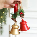 Clopot decorativ pentru Brad Craciun, Flippy, Clopot din Metal cu Funda si Crenguta de Brad pentru Decoratiune de