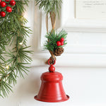 Clopot decorativ pentru Brad Craciun, Flippy, Clopot din Metal cu Funda si Crenguta de Brad pentru Decoratiune de
