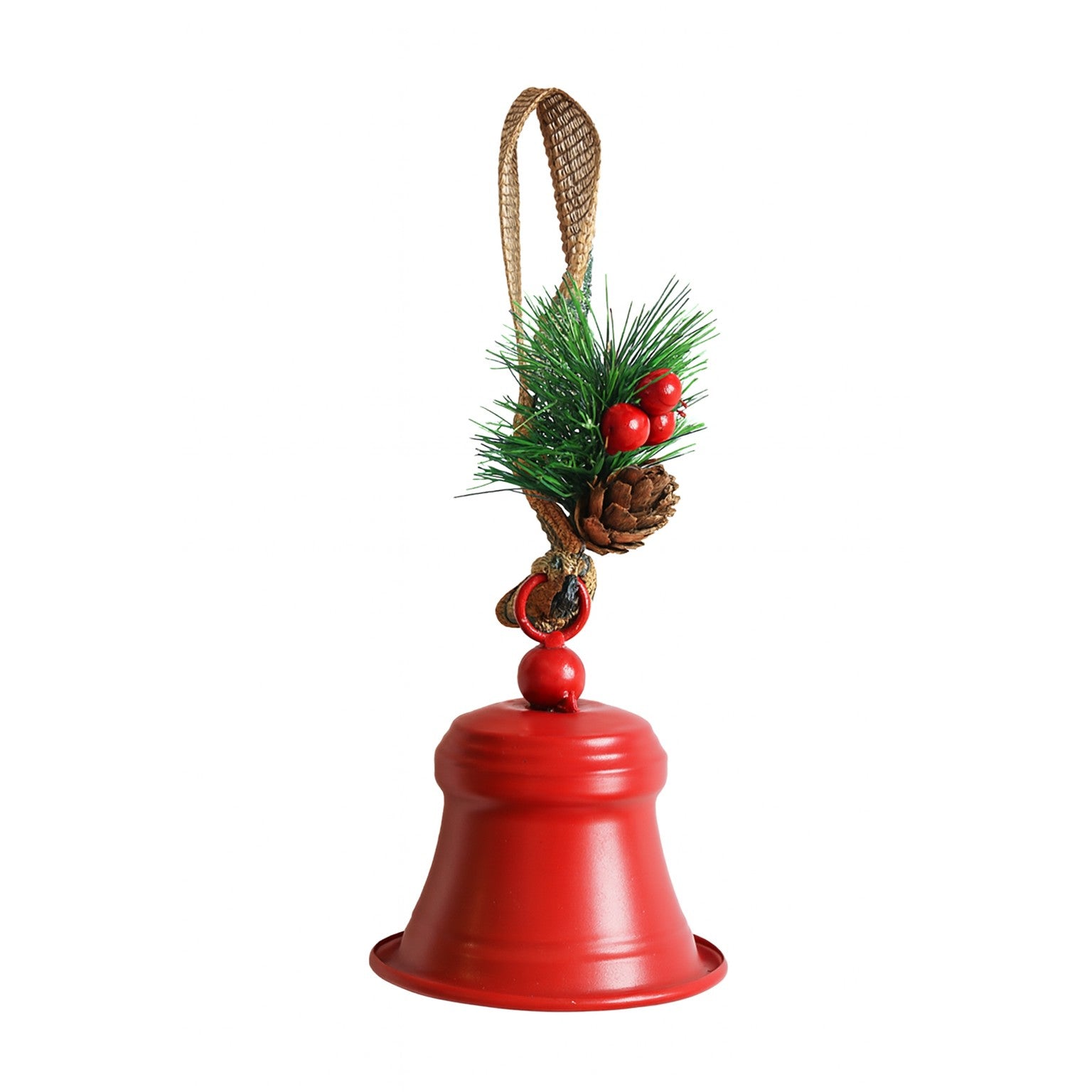 Clopot decorativ pentru Brad Craciun, Flippy, Clopot din Metal cu Funda si Crenguta de Brad pentru Decoratiune de