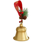 Clopot decorativ pentru Brad Craciun, Flippy, Clopot din Metal cu Funda si Crenguta de Brad pentru Decoratiune de