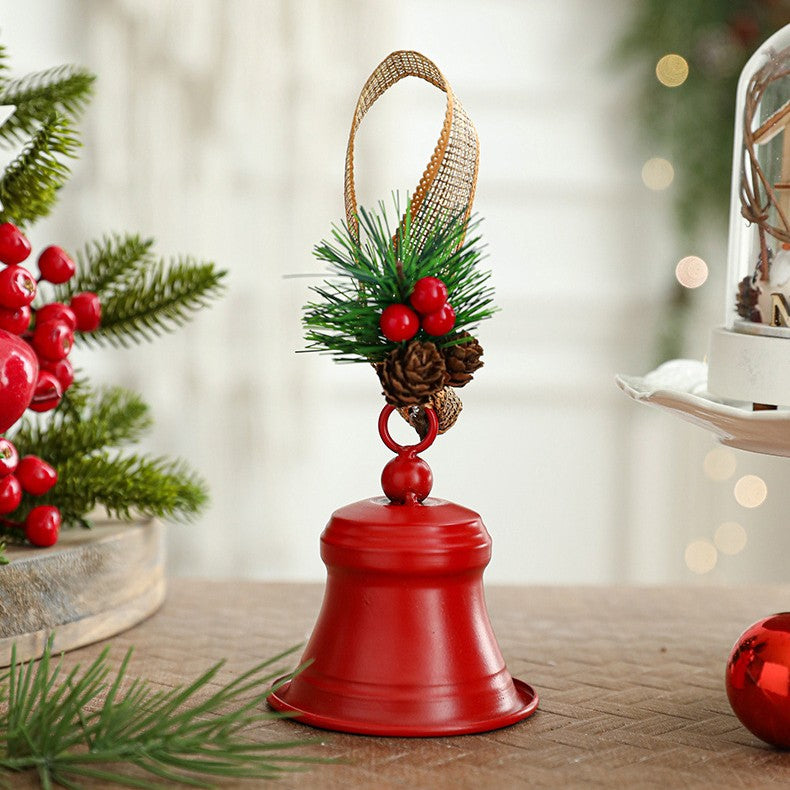 Clopot decorativ pentru Brad Craciun, Flippy, Clopot din Metal cu Funda si Crenguta de Brad pentru Decoratiune de