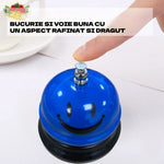 Clopotel Metalic Multifunctional, Flippy, Albastru cu Imprimeu Smiley Face, 7.5x7.5x6.5 cm, Receptie, Restaurant,