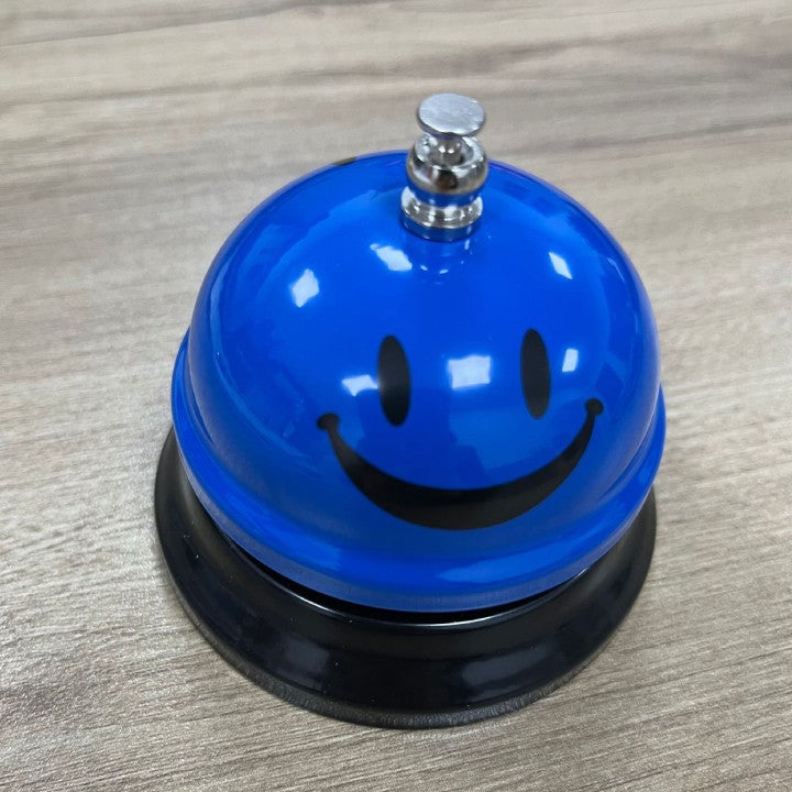 Clopotel Metalic Multifunctional, Flippy, Albastru cu Imprimeu Smiley Face, 7.5x7.5x6.5 cm, Receptie, Restaurant,