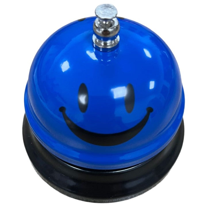 Clopotel Metalic Multifunctional, Flippy, Albastru cu Imprimeu Smiley Face, 7.5x7.5x6.5 cm, Receptie, Restaurant,